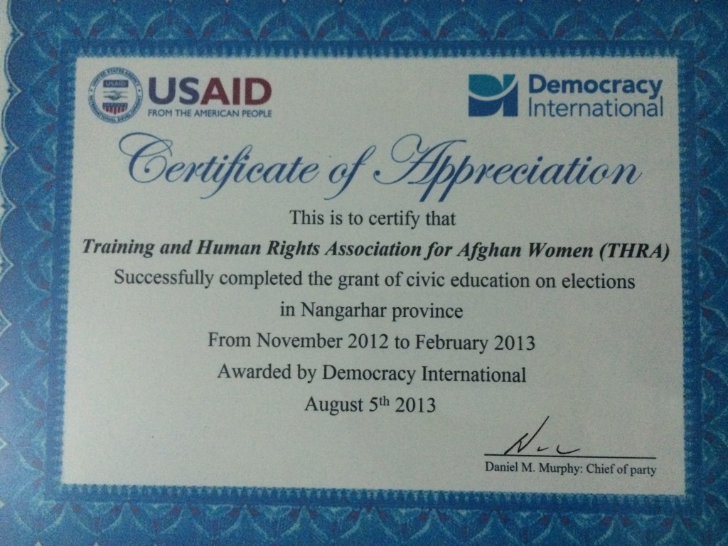 THRA- Appreciation Certification by DI